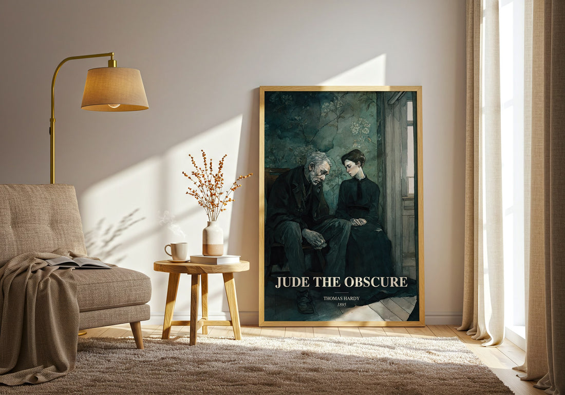 Jude The Obscure watercolour print in frame leaning in hallway – classic literature wall art (mockup)