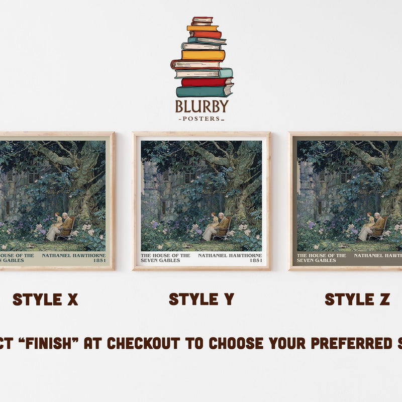 The House of the Seven Gables literary print in frame leaning in hallway – classic literature wall art