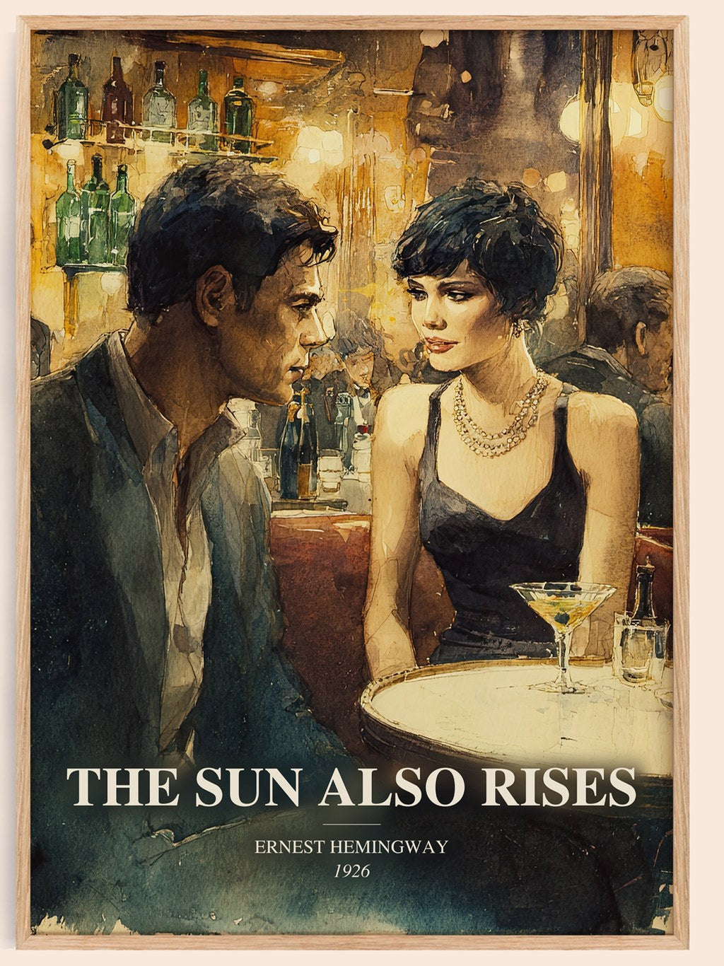 The Sun Also Rises watercolour book poster by Ernest Hemingway – framed literary art print