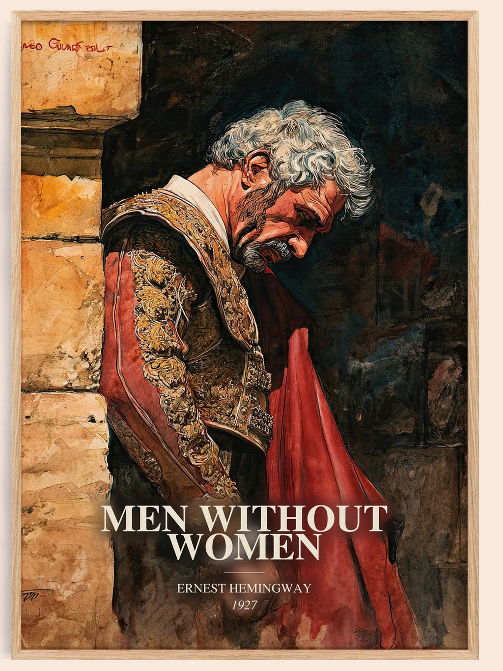 Men Without Women watercolour book poster by Ernest Hemingway – framed literary art print