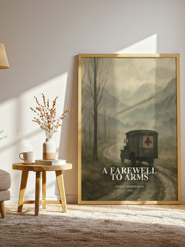 A Farewell To Arms watercolour print in frame leaning in hallway – classic literature wall art
