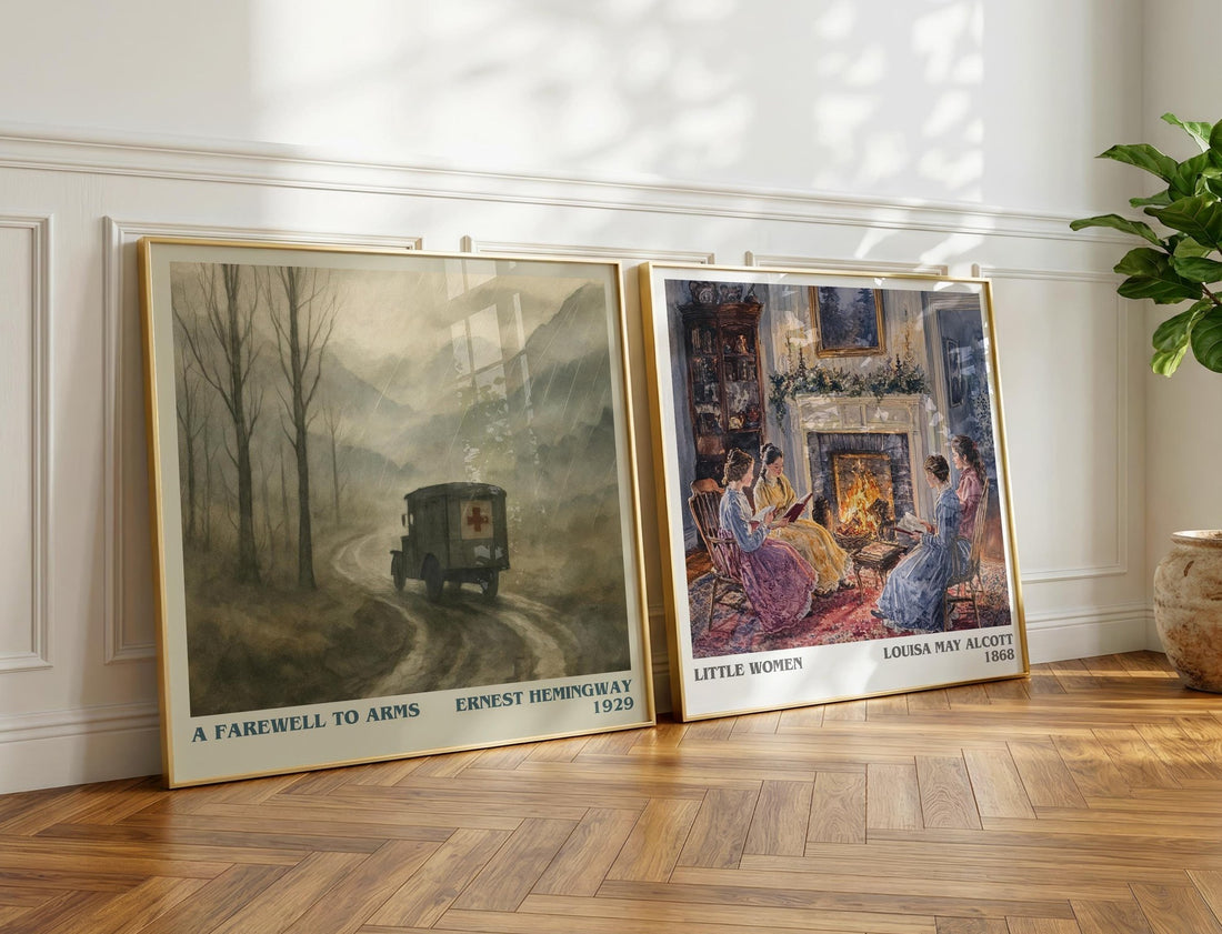 A farewell to arms Literary Art Print by Ernest Hemingway – large square framed print leaning against a wall