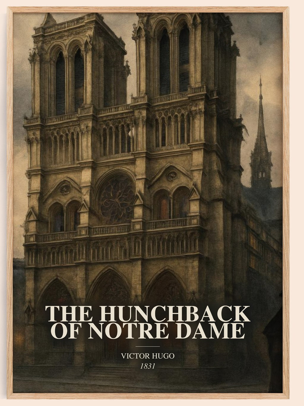The Hunchback Of Notre Dame watercolour book poster by Victor Hugo – framed literary art print