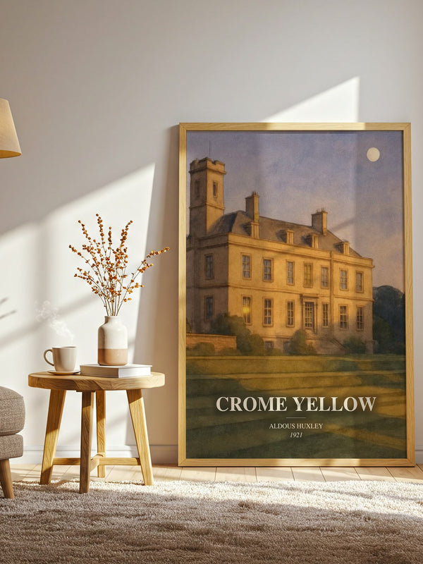 Crome Yellow watercolour print in frame leaning in hallway – satire wall art