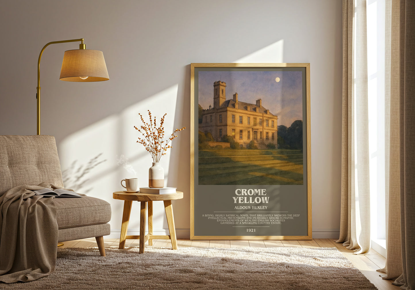 Crome Yellow bookish print on bookshelf – Aldous Huxley fan gift