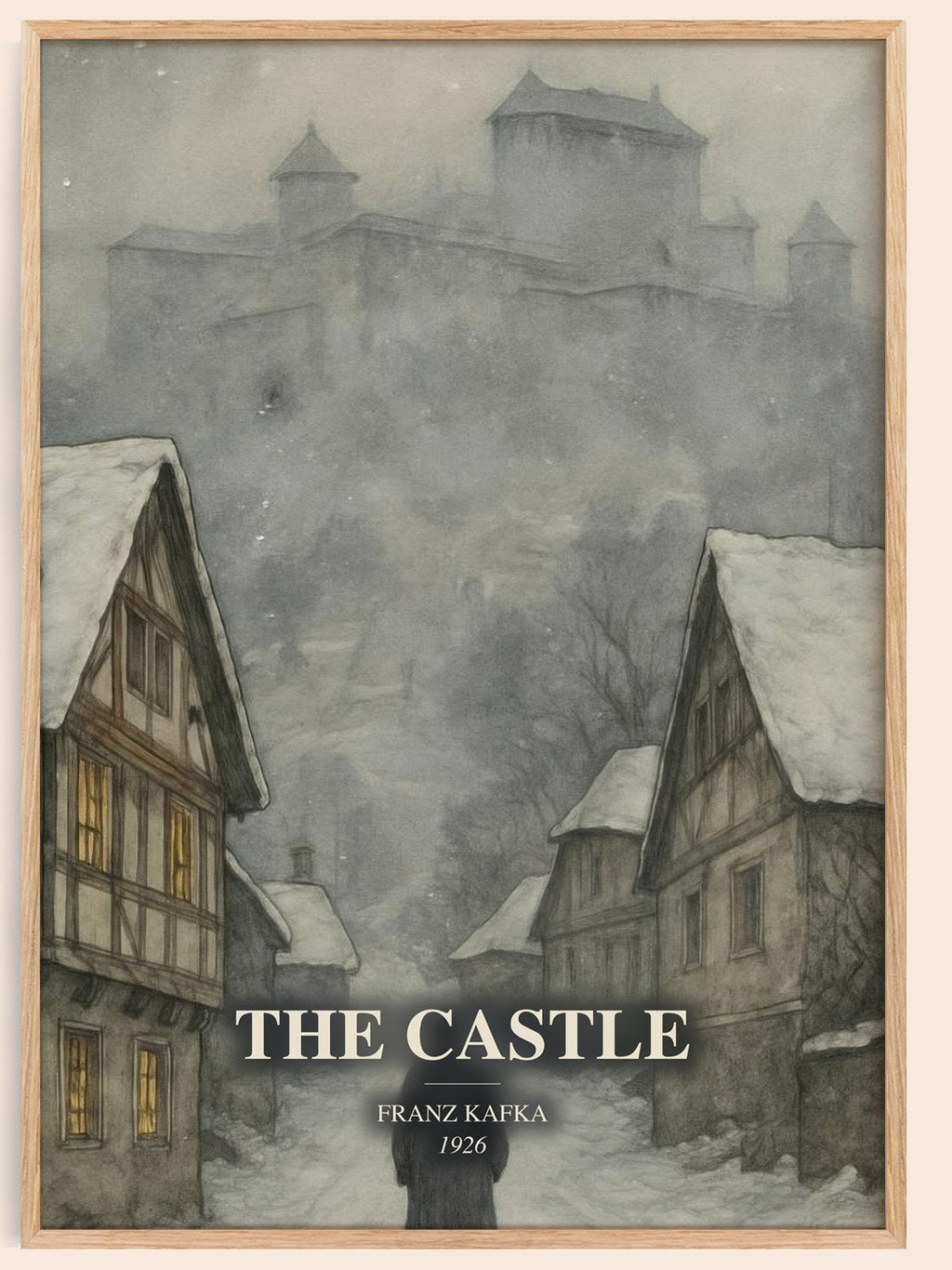 The Castle watercolour book poster by Franz Kafka – framed literary art print