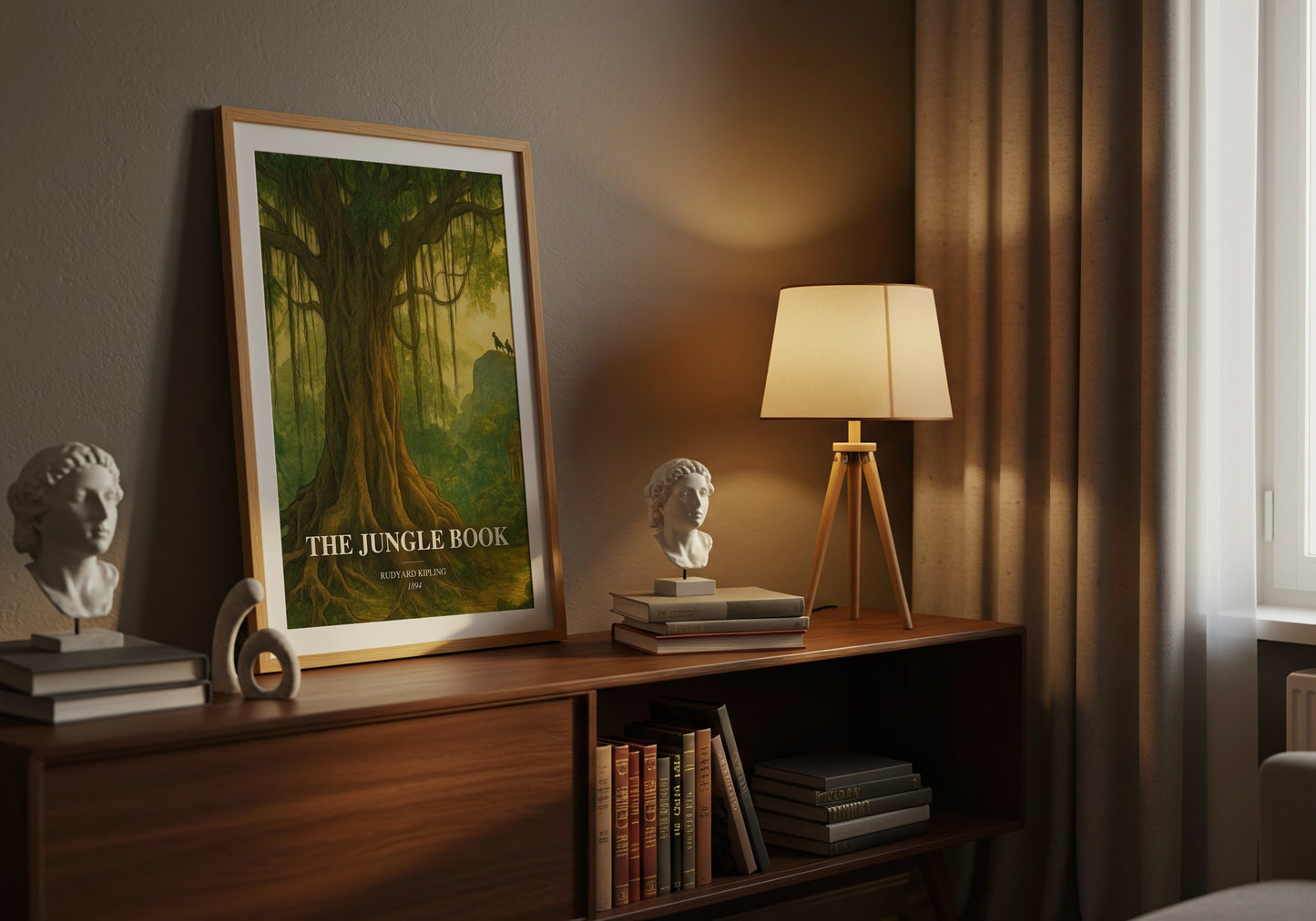 The Jungle Book watercolour print on bookshelf – Rudyard Kipling fan gift