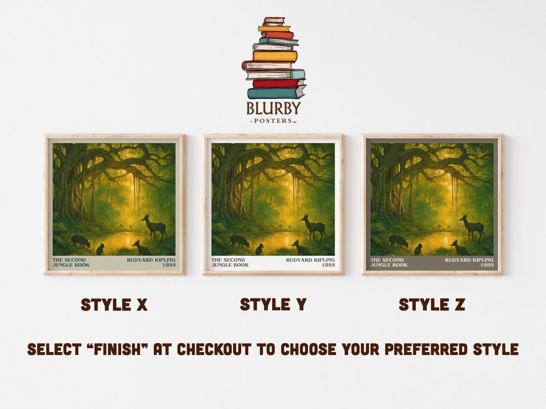 The Second Jungle Book literary print in frame leaning in hallway – childrens wall art (mockup)