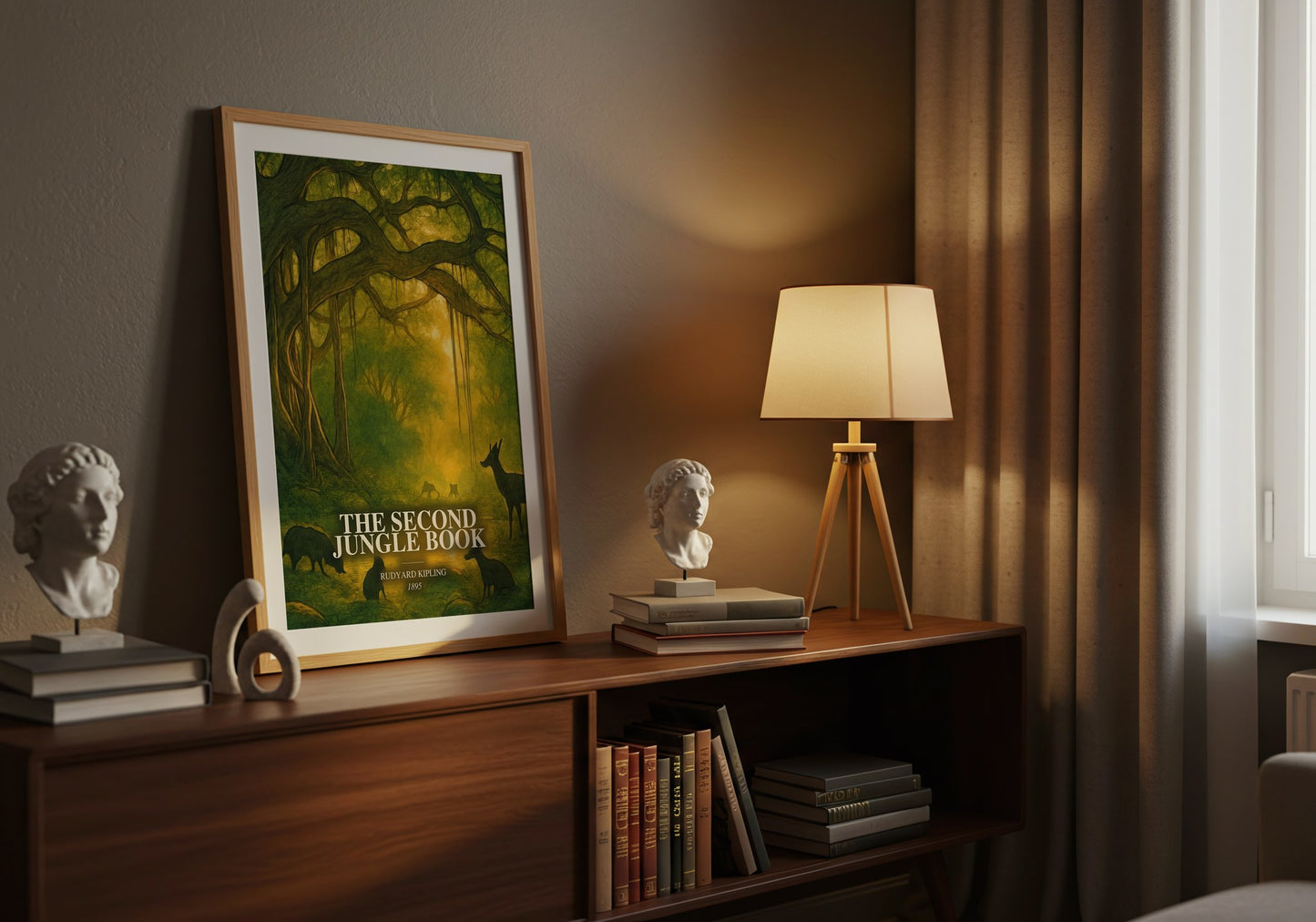 The Second Jungle Book watercolour print on bookshelf – Rudyard Kipling fan gift