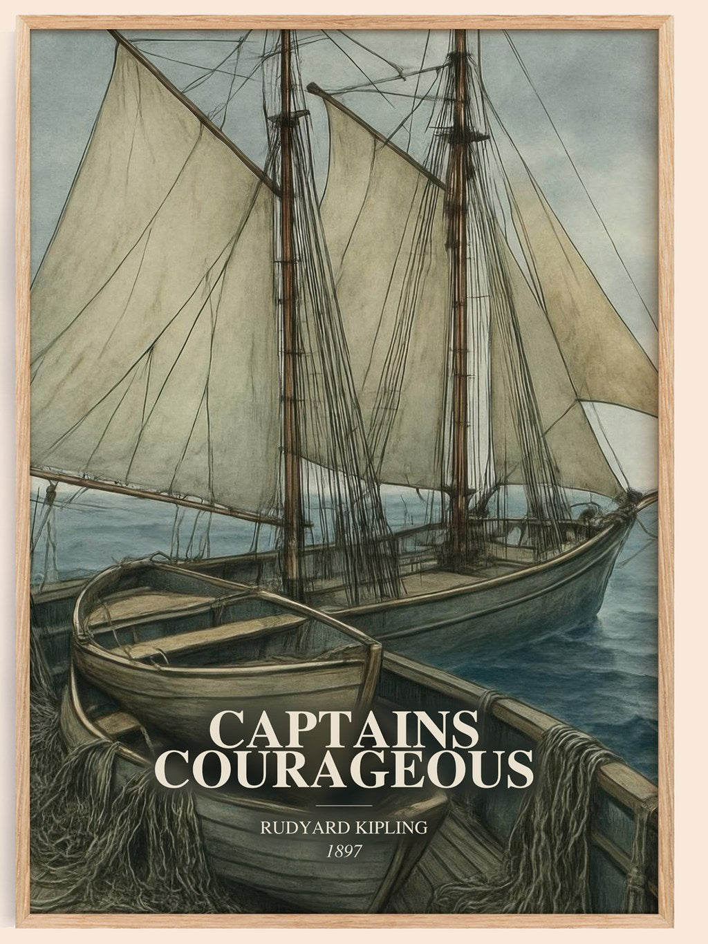 Captains Courageous watercolour book poster by Rudyard Kipling – framed literary art print