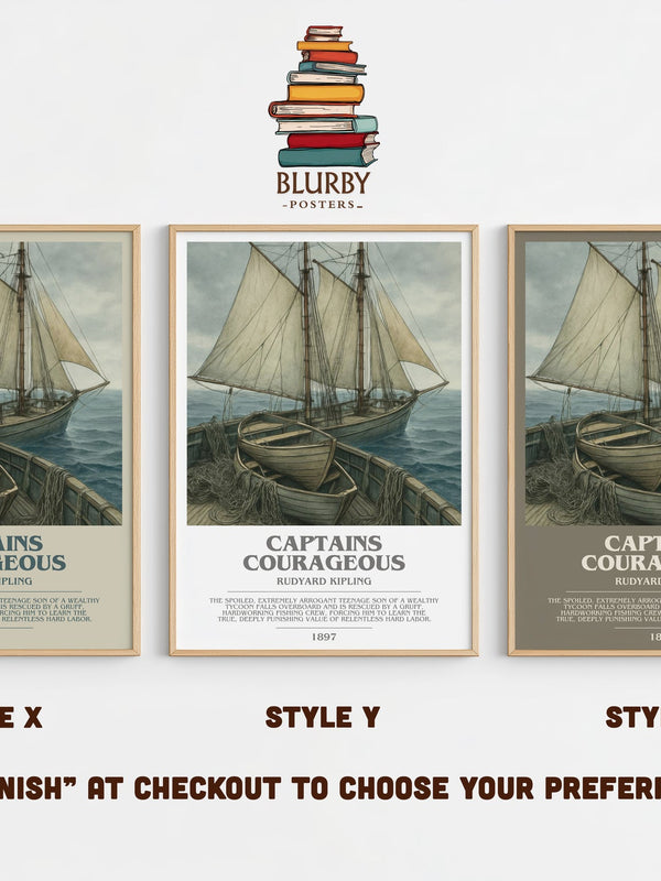 Captains Courageous bookish print in frame leaning in hallway – coming of age wall art