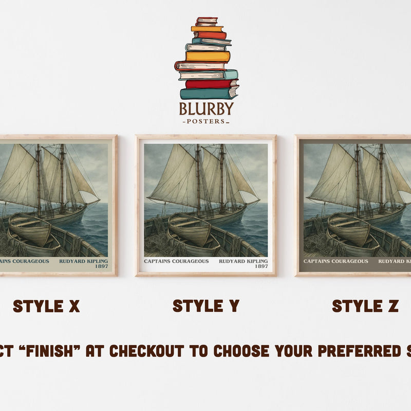 Captains Courageous literary print in frame leaning in hallway – coming of age wall art