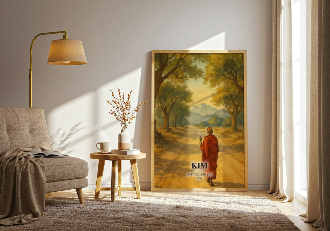 Kim watercolour print in frame leaning in hallway – adventure wall art (mockup)