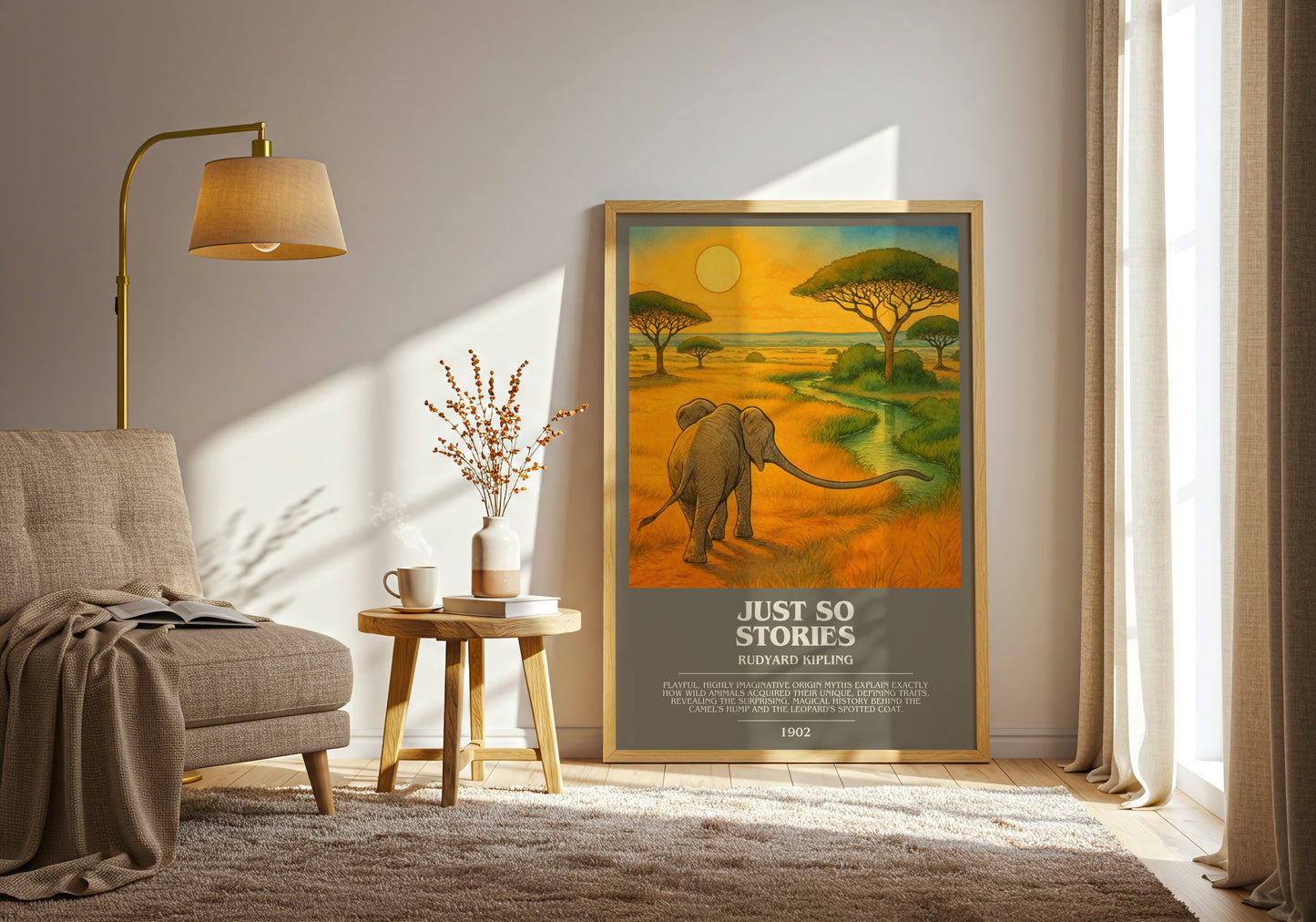 Just So Stories bookish print on bookshelf – Rudyard Kipling fan gift