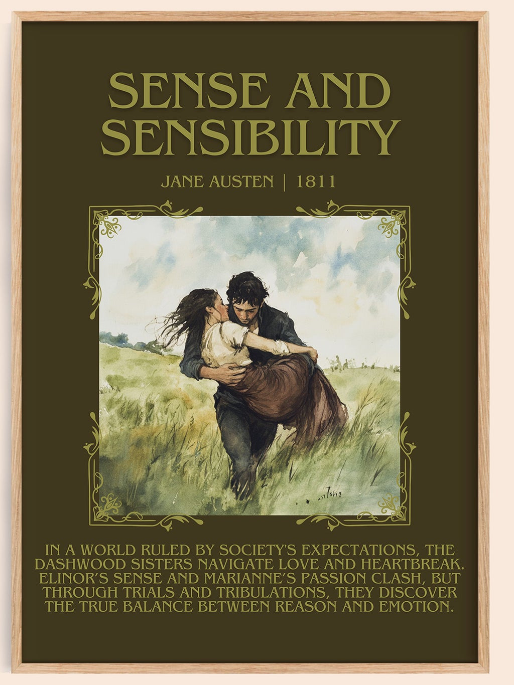 Sense and Sensibility minimalist book poster by Jane Austen – framed literary art print