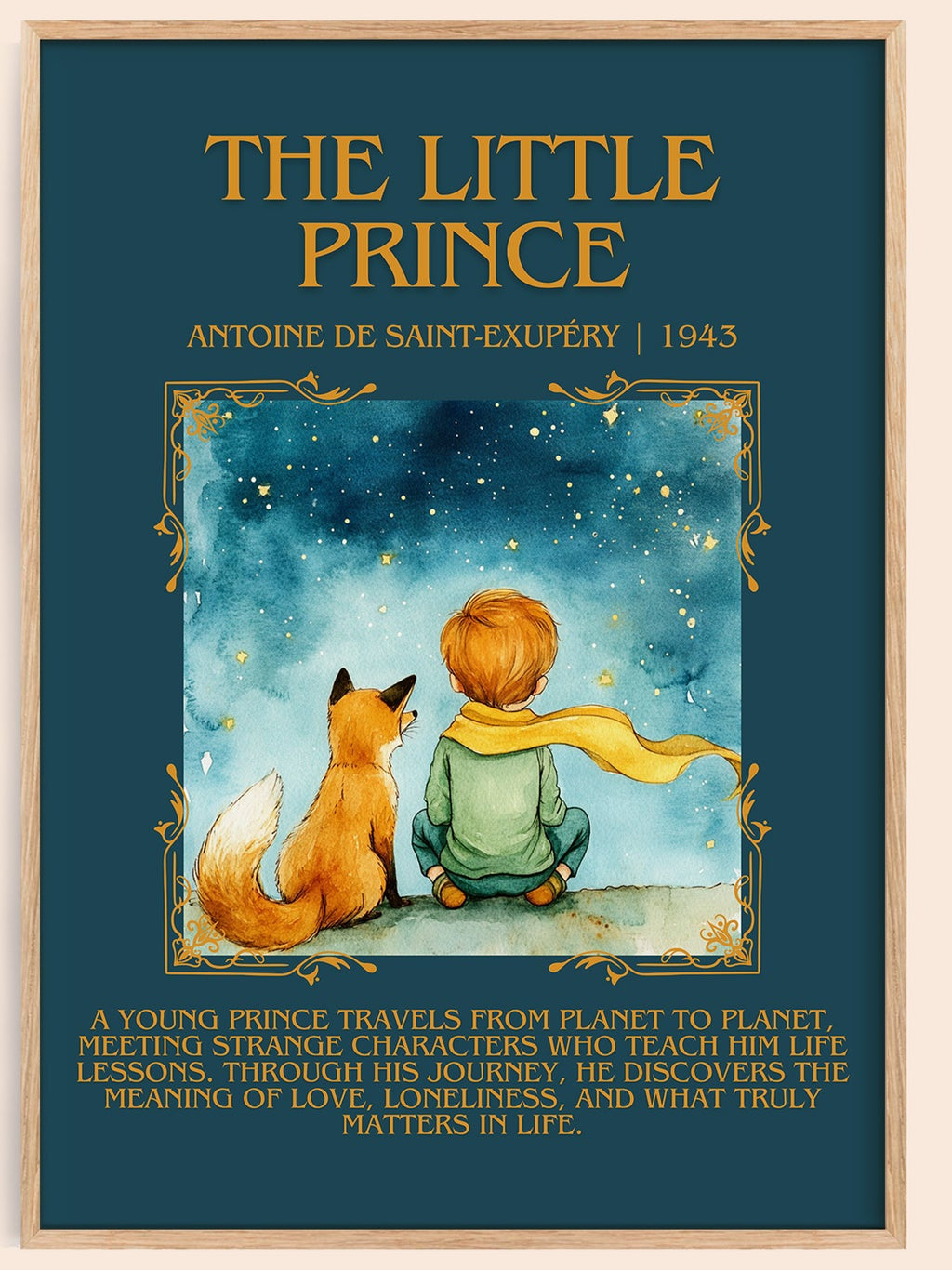 The Little Prince minimalist book poster by Antoine de Saint-Exupéry – framed literary art print