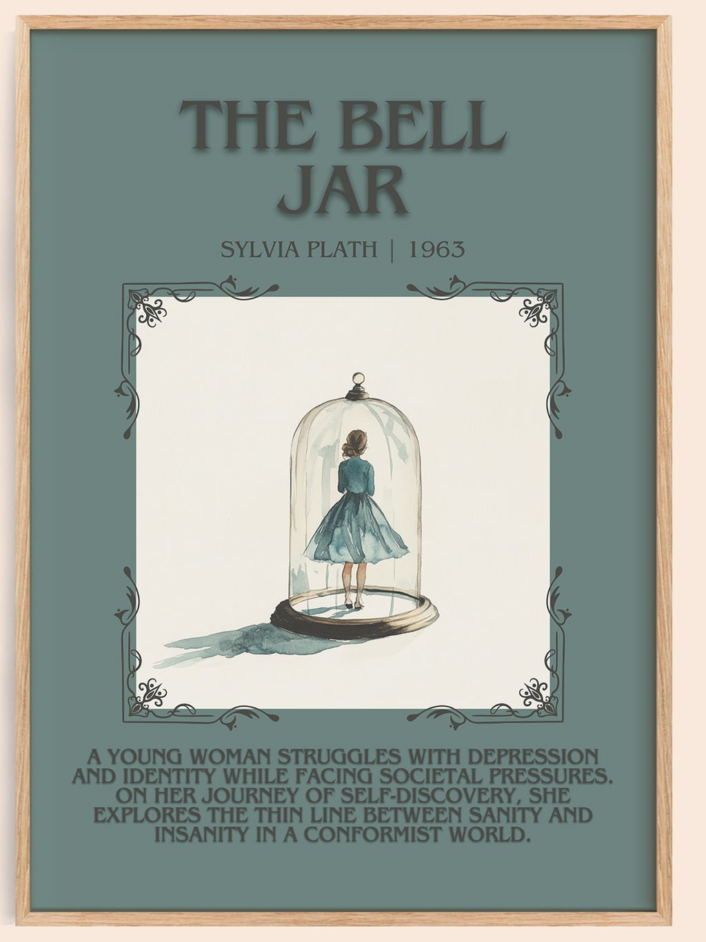 The Bell Jar minimalist book poster by Sylvia Plath – framed literary art print