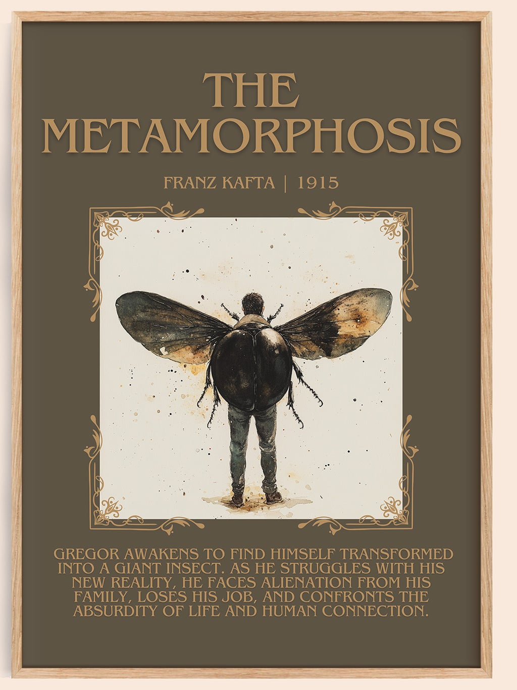 Metamorphosis minimalist book poster by Frank Kafka – framed literary art print