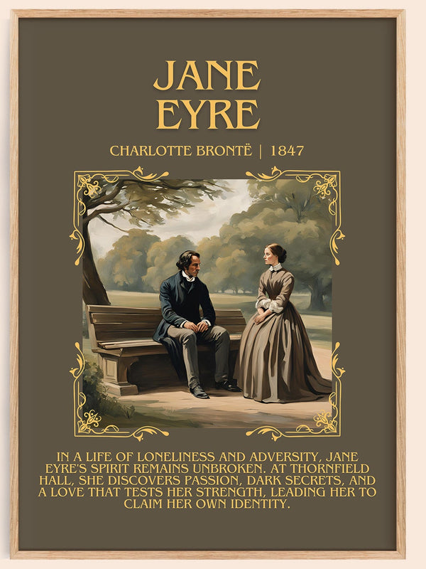 Jane Eyre minimalist book poster by Charlotte Brontë – framed literary art print