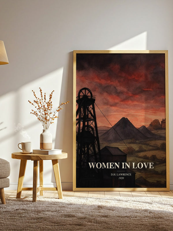 Women In Love watercolour print in frame leaning in hallway – classic literature wall art