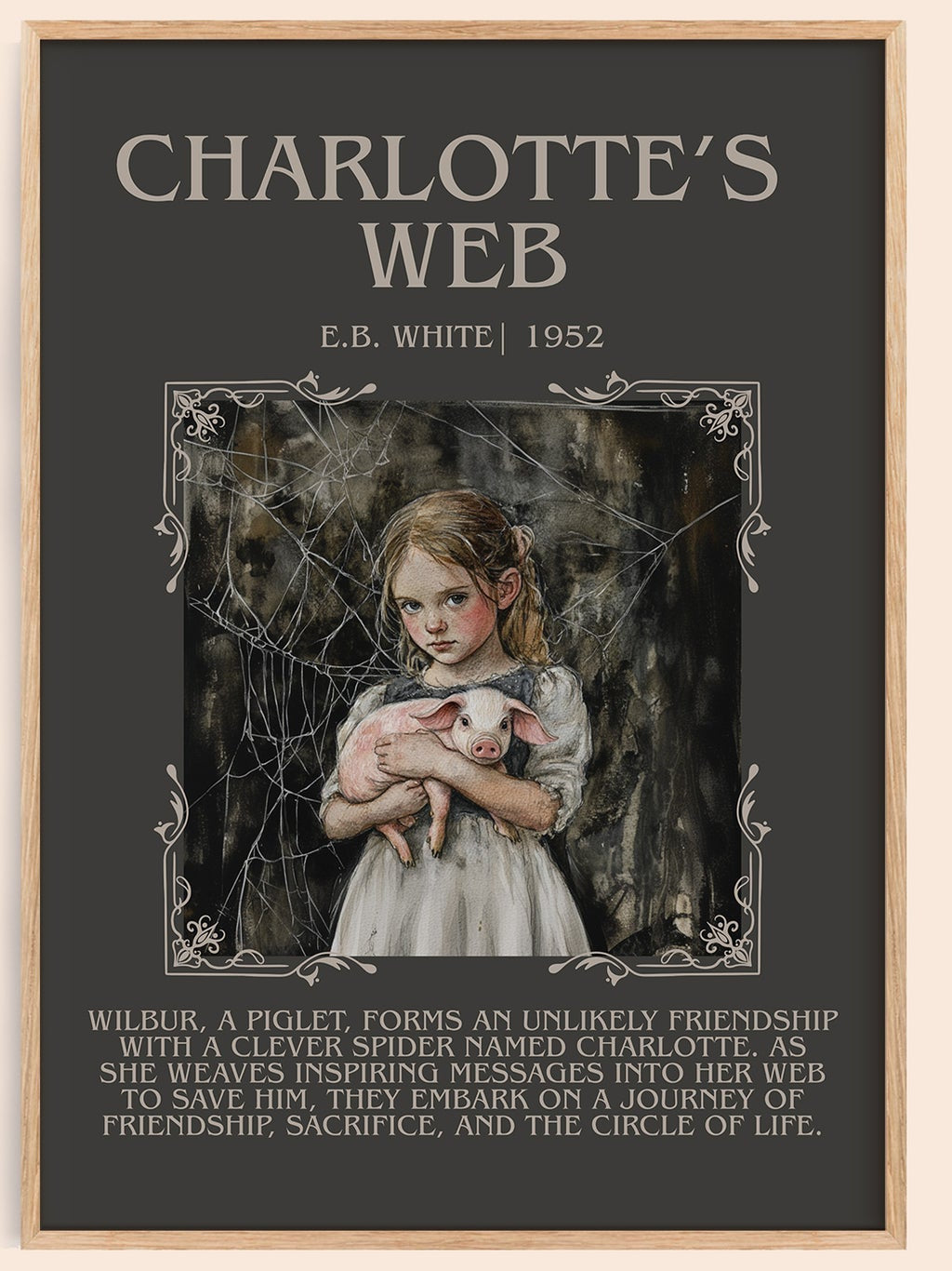 Charlotte's Web minimalist book poster by E B White – framed literary art print