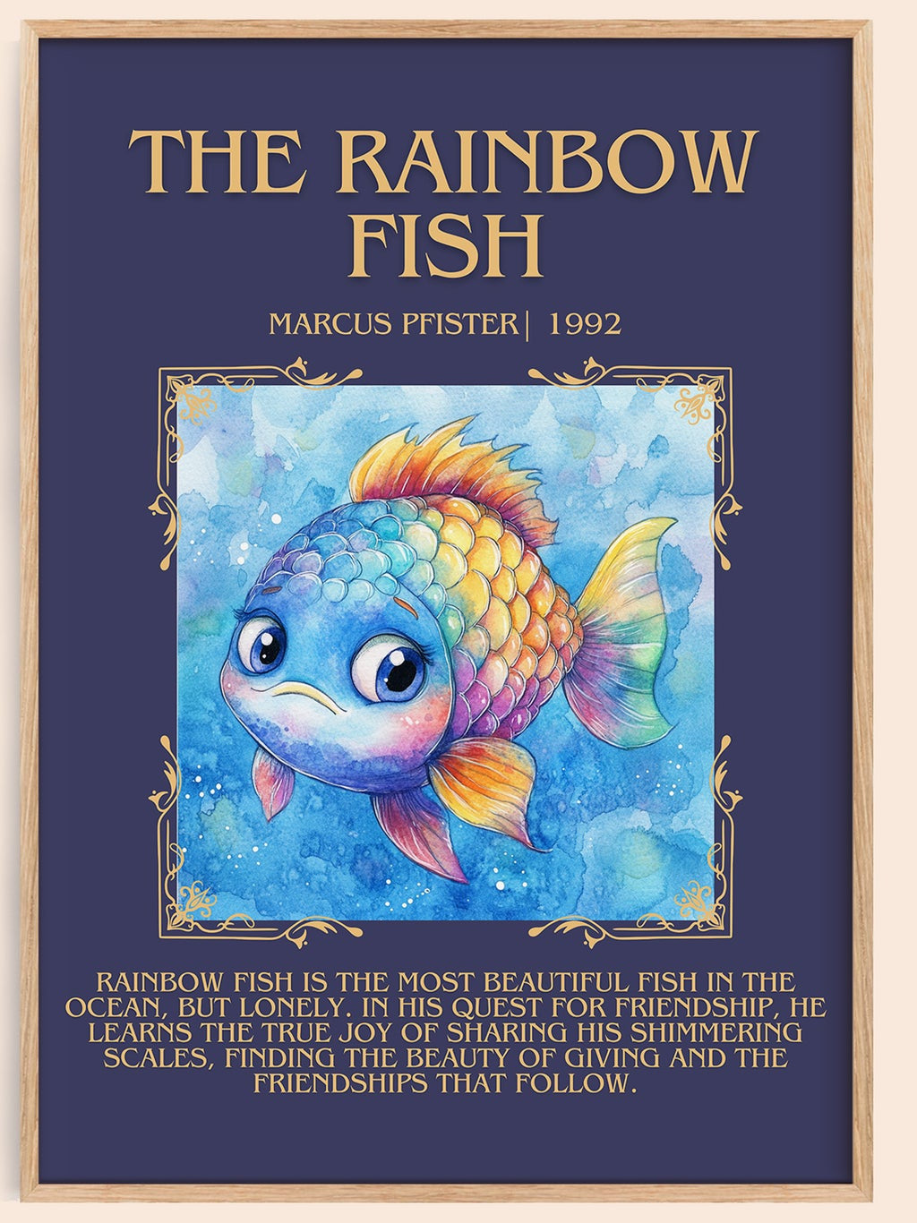 The Rainbow Fish minimalist book poster by Marcus Pfister – framed literary art print
