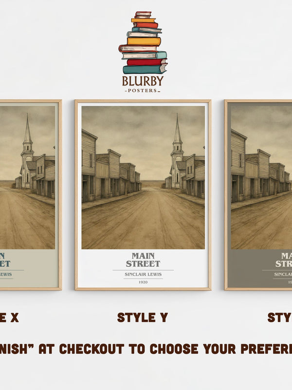 Main Street book cover print in frame leaning in hallway – satire wall art
