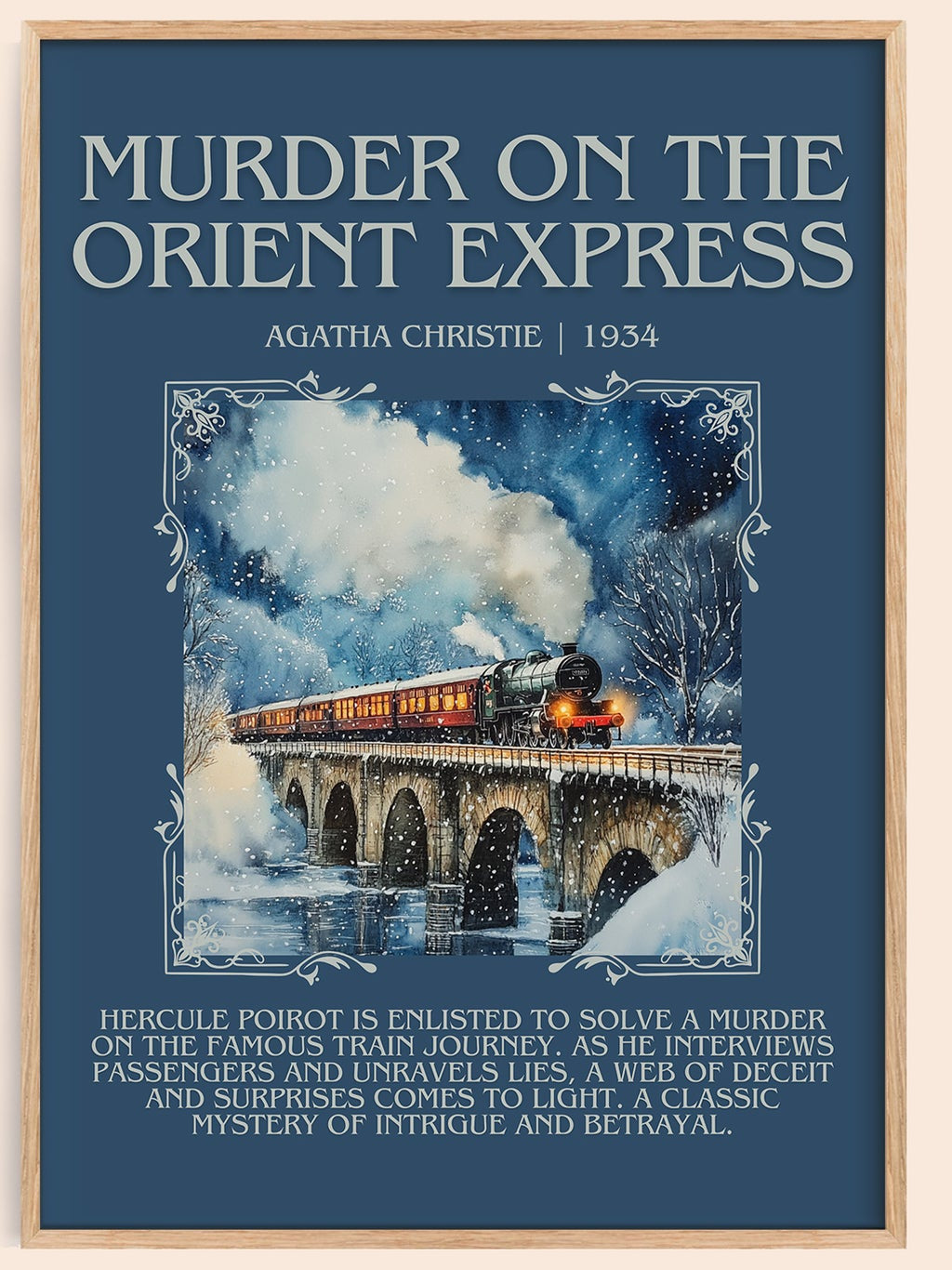 Murder On The Orient Express minimalist book poster by Agatha Christie – framed literary art print