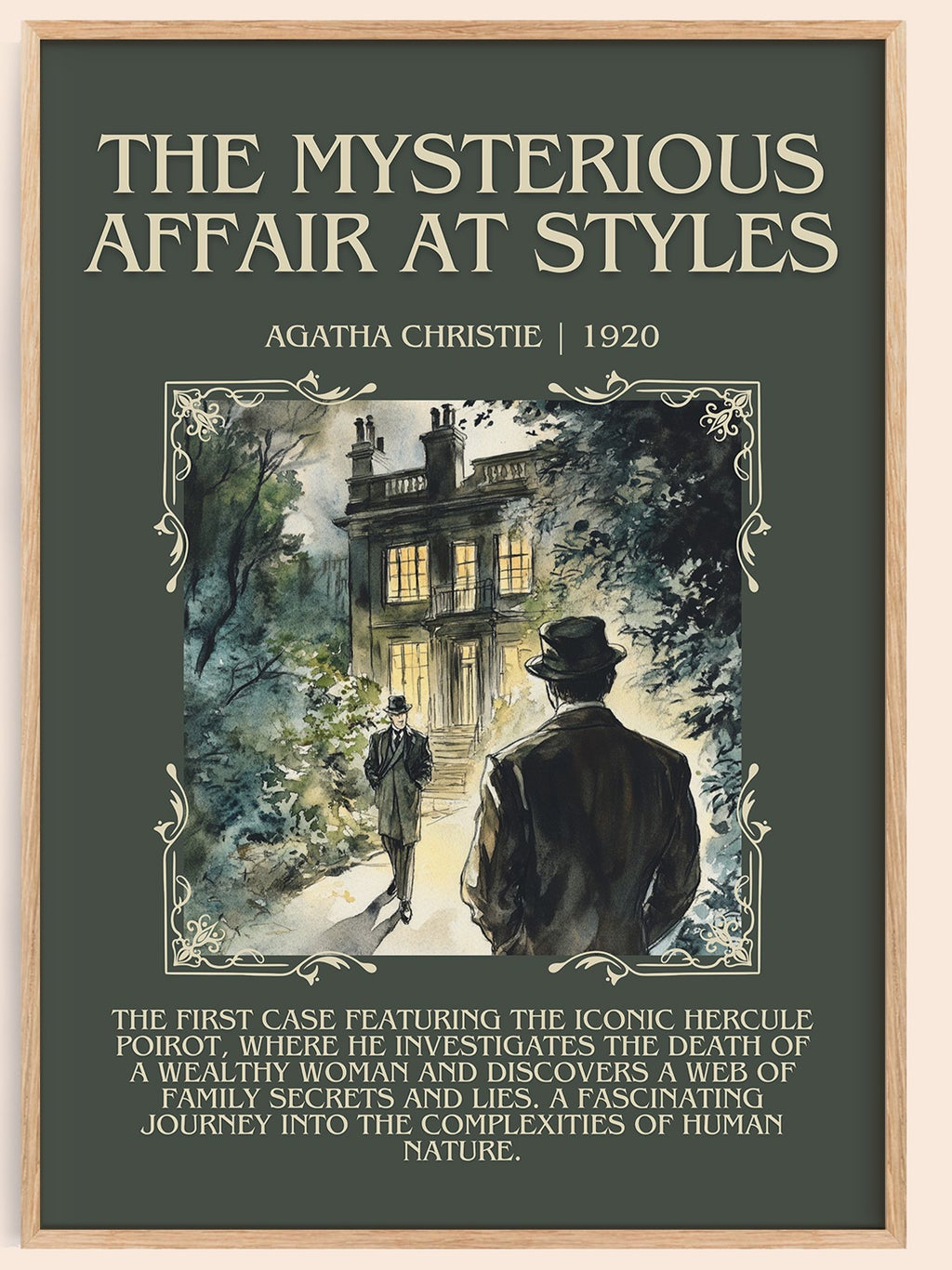 The Mysterious Affair At Styles minimalist book poster by Agatha Christie – framed literary art print