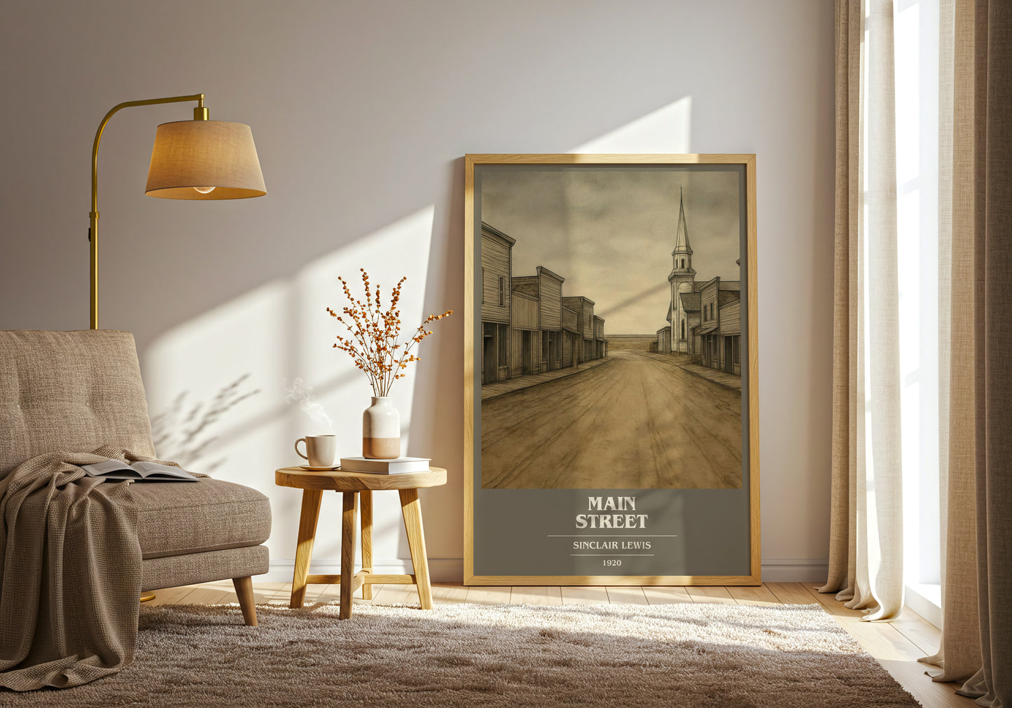 Main Street book cover print on bookshelf – Sinclair Lewis fan gift