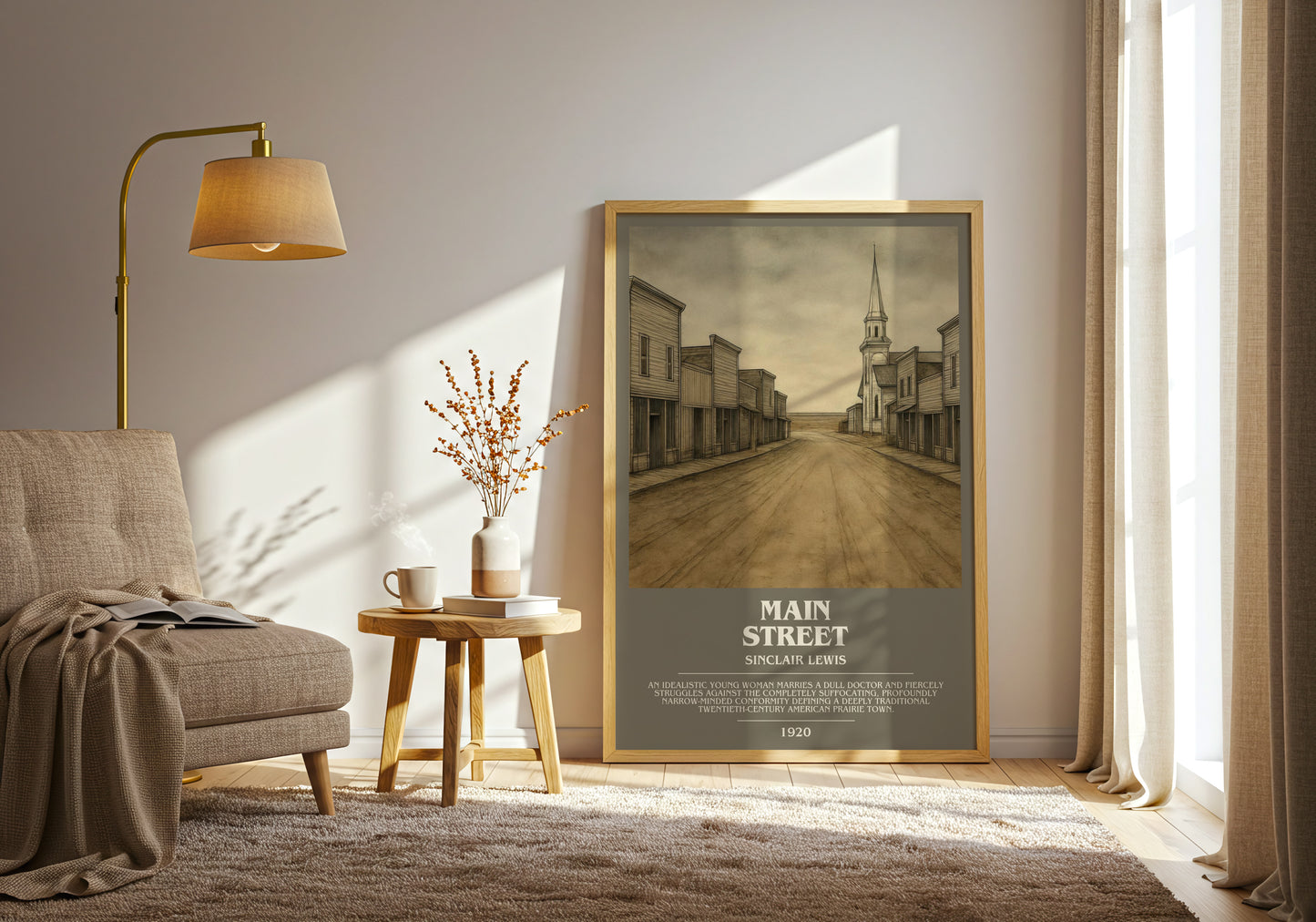 Main Street bookish print on bookshelf – Sinclair Lewis fan gift