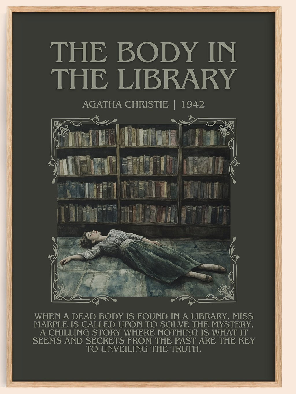 The Body in the Library minimalist book poster by Agatha Christie – framed literary art print
