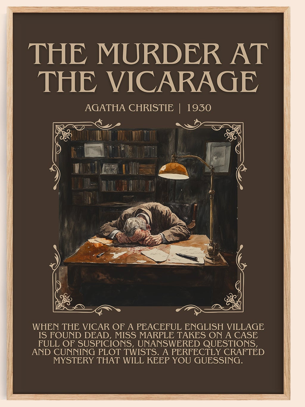 The Murder at the Vicarage minimalist book poster by Agatha Christie – framed literary art print