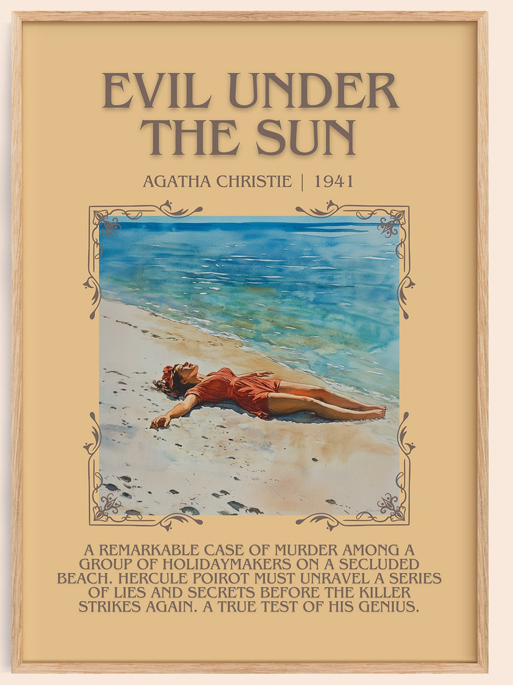 Evil Under the Sun minimalist book poster by Agatha Christie – framed literary art print