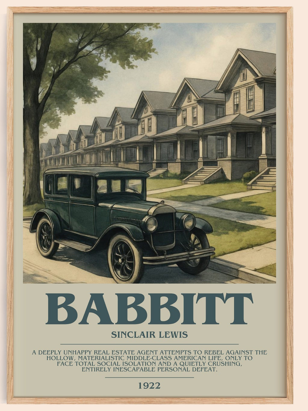Babbitt bookish book poster by Sinclair Lewis – framed literary art print