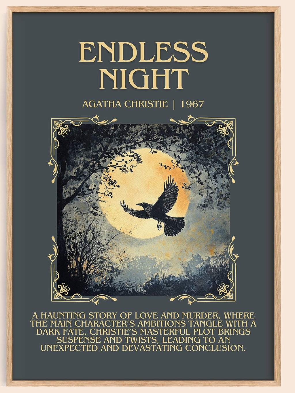 Endless Night minimalist book poster by Agatha Christie – framed literary art print