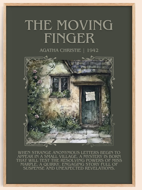 The Moving Finger minimalist book poster by Agatha Christie – framed literary art print