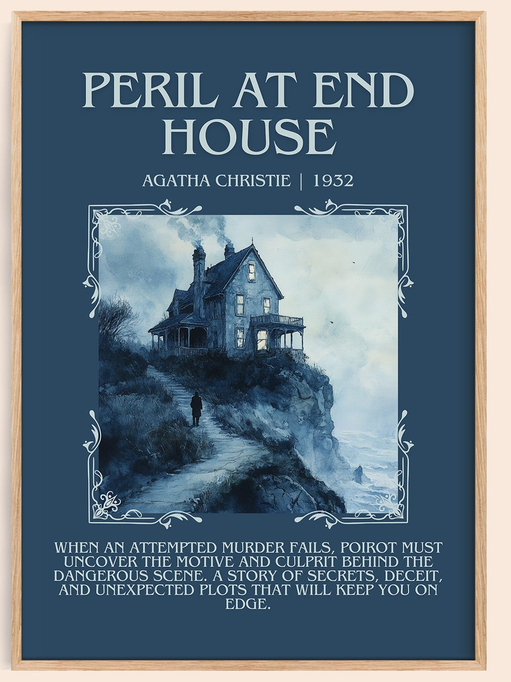 Peril at End House minimalist book poster by Agatha Christie – framed literary art print