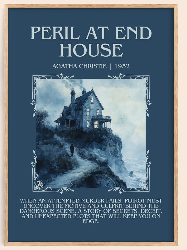 Peril at End House minimalist book poster by Agatha Christie – framed literary art print