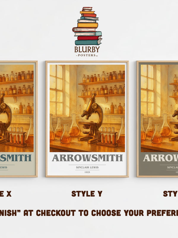 Arrowsmith book cover print in frame leaning in hallway – satire wall art