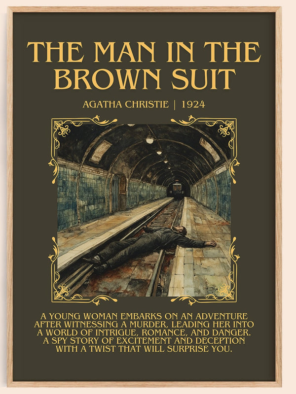 The Man in the Brown Suit minimalist book poster by Agatha Christie – framed literary art print