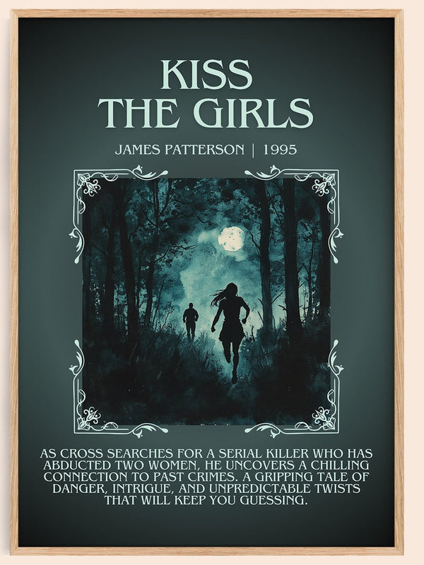 Kiss the Girls minimalist book poster by James Patterson – framed literary art print
