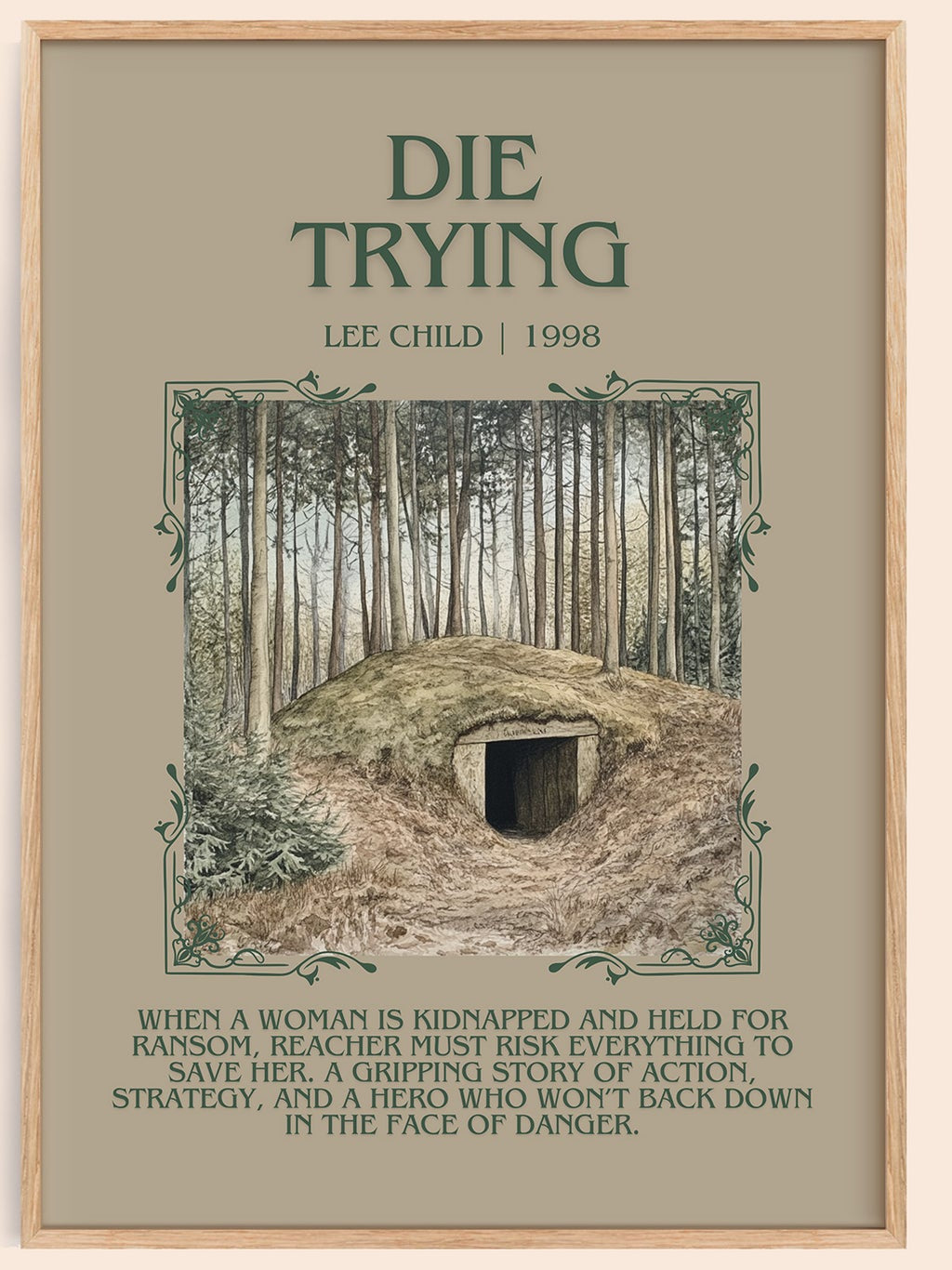 Die Trying minimalist book poster by Lee Child – framed literary art print
