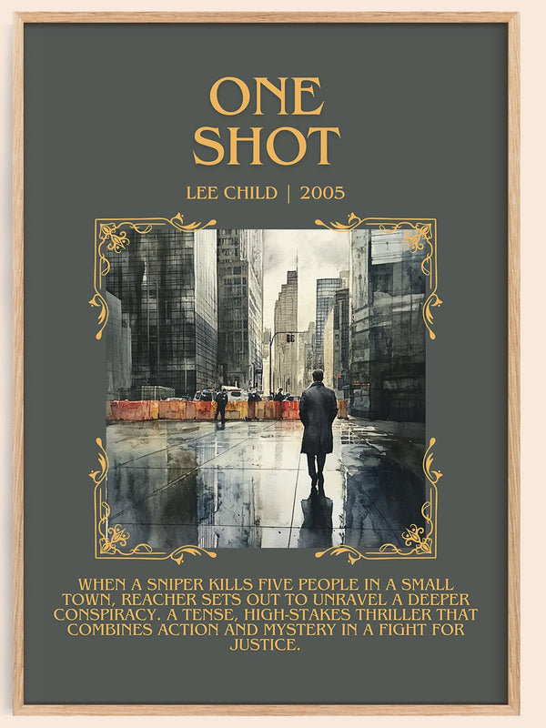 One Shot minimalist book poster by Lee Child – framed literary art print