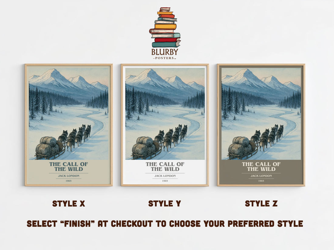 The Call Of The Wild book cover print in frame leaning in hallway – adventure wall art (mockup)