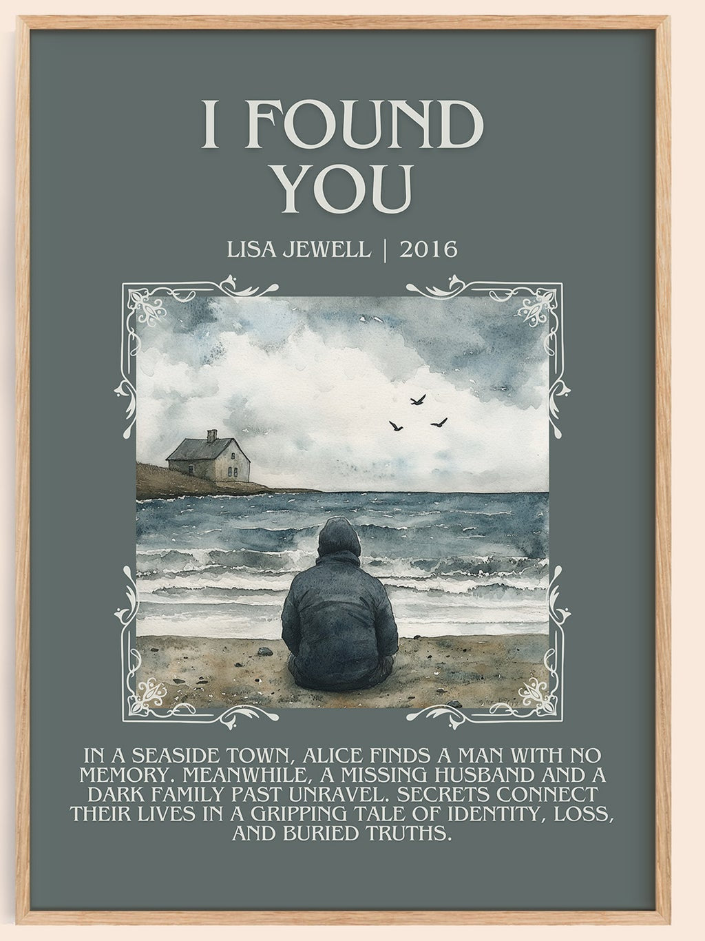 I Found You minimalist book poster by Lisa Jewell – framed literary art print