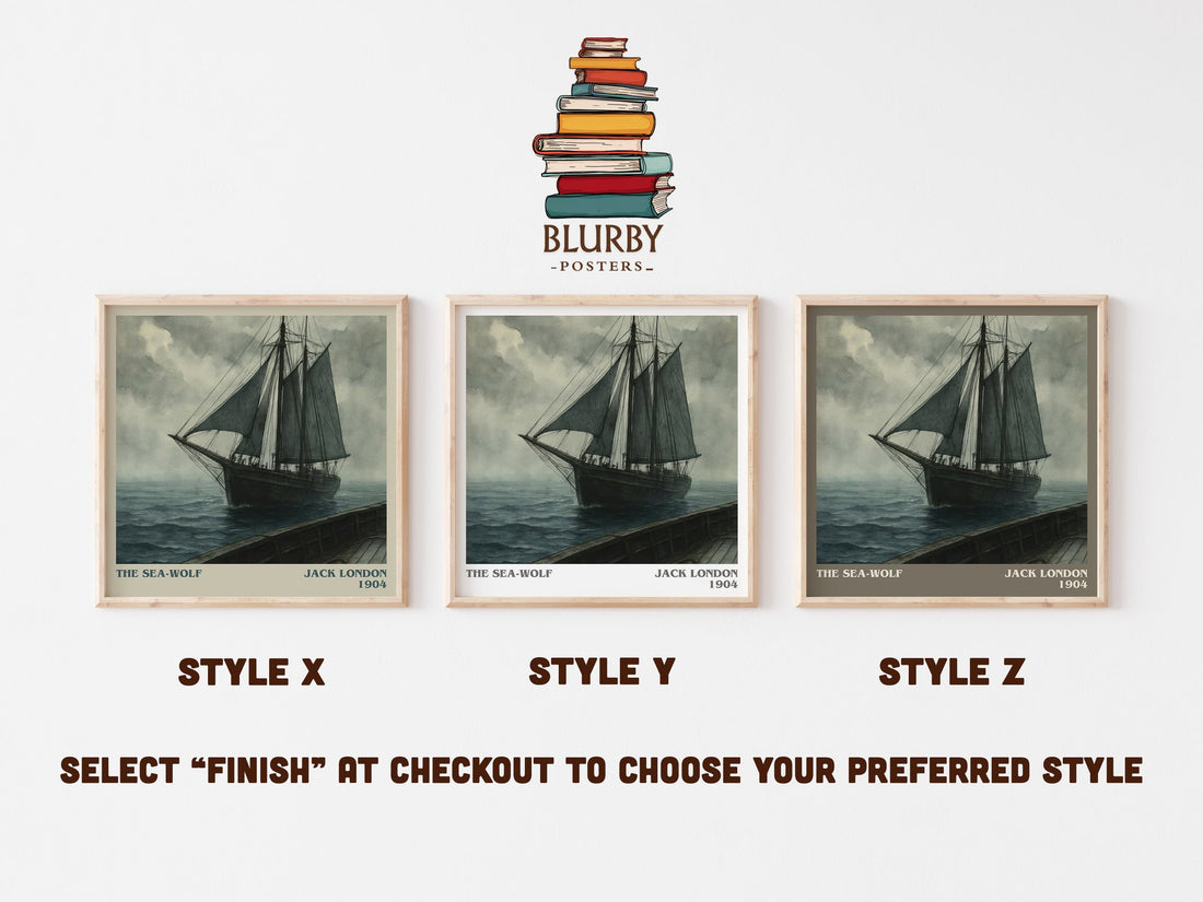 The Sea-Wolf literary print in frame leaning in hallway – adventure wall art (mockup)