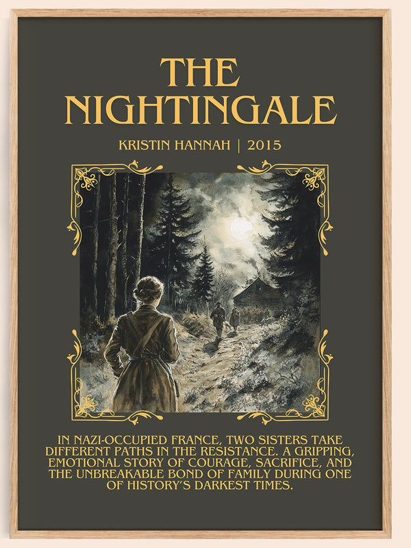 The Nightingale minimalist book poster by Kristin Hannah – framed literary art print