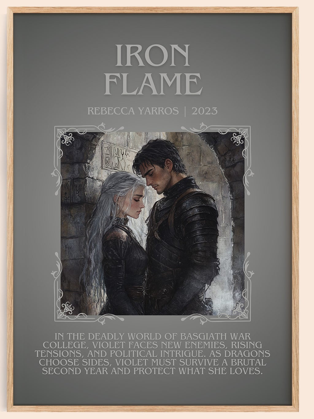 Iron Flame minimalist book poster by Rebecca Yarros – framed literary art print