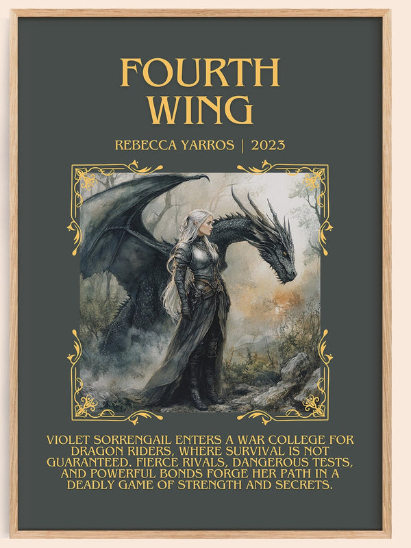Fourth Wing minimalist book poster by Rebecca Yarros – framed literary art print